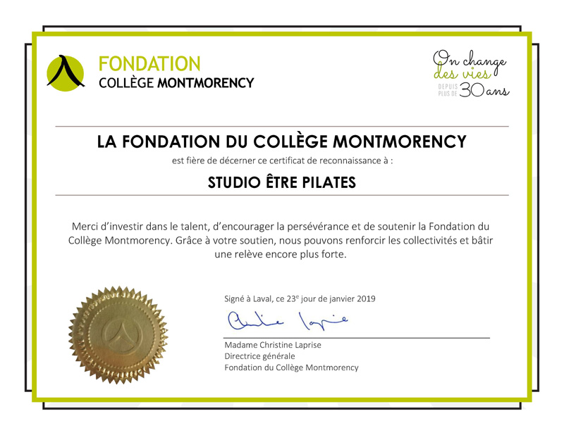 Reconnaissance de la Fondation du Collège Montmorency
